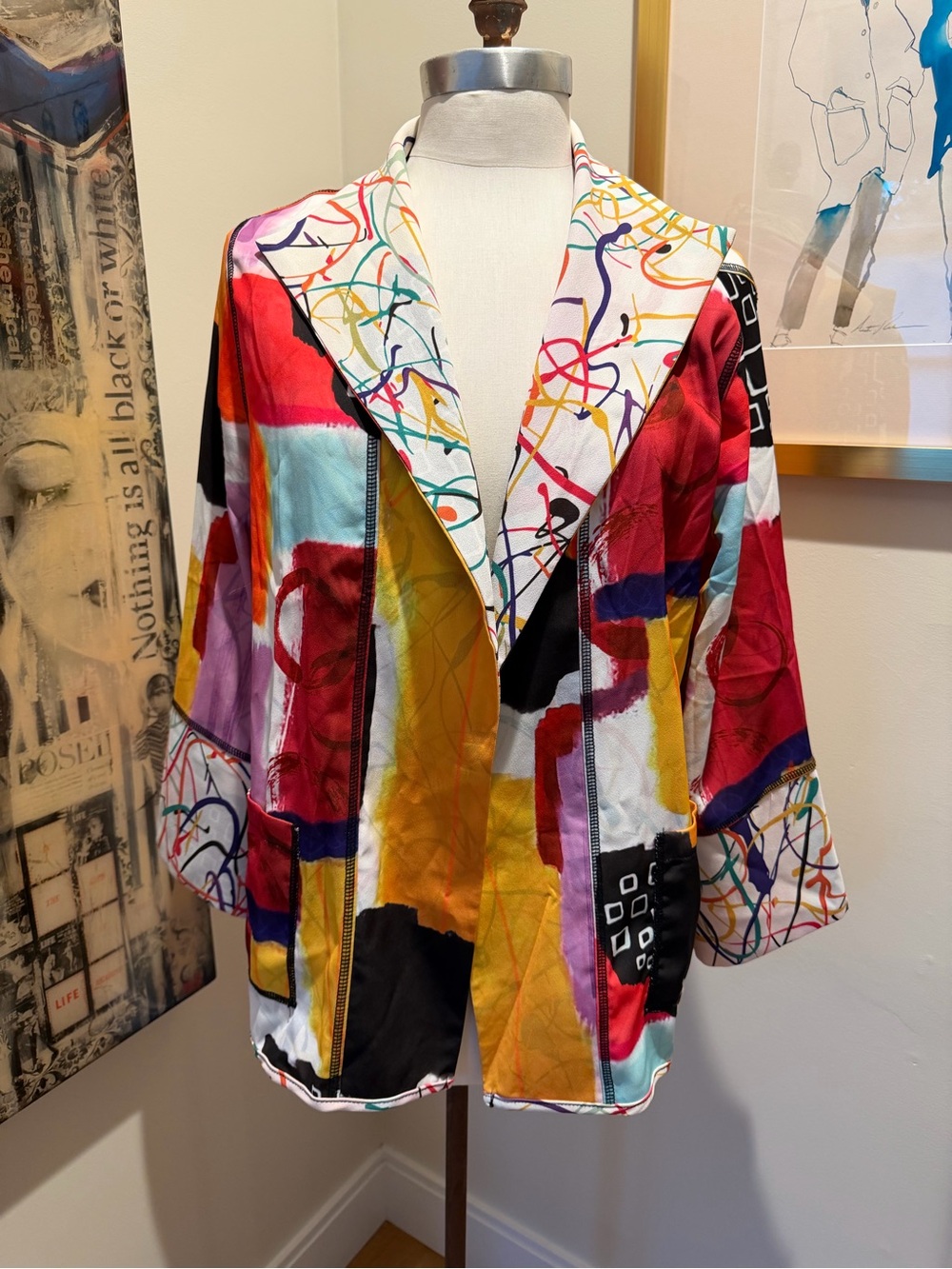 Lemon Grass Multi-Color Abstract Print Women's Blazer Jacket